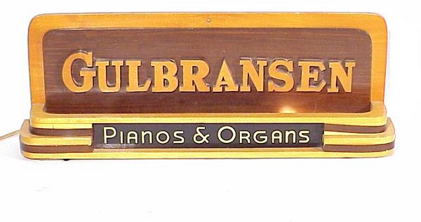 Gulbransen Pianos & Organs Lighted Sign: Gulbransen Pianos & Organs Lighted Sign 23 inches long, Circa 1930's