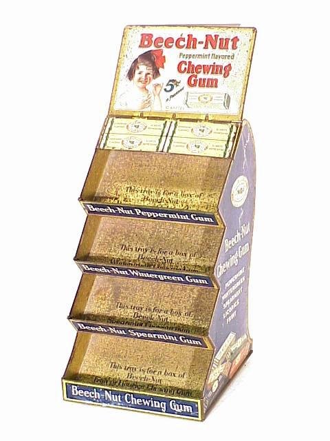 Beech-Nut Chewing Gum 5 Cent Advertising: Beech-Nut Chewing Gum 5 Cent Advertising Display 14 X 6.5 inches. Foxing to the tin litho.