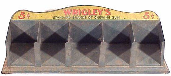 Wrigley's 5 Cent Gum Tin Advertising Dis: Wrigley's 5 Cent Gum Tin Advertising Display 17 inches long.