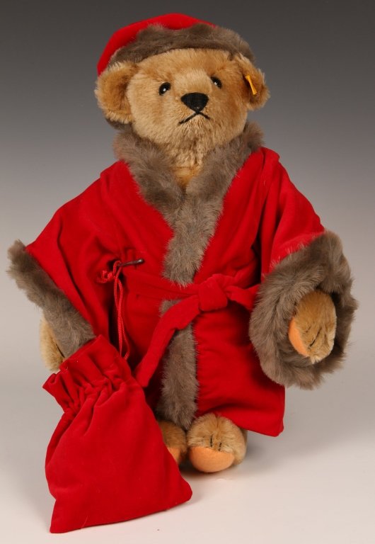 STEIFF ST. NICHOLAS BEAR WITH BOX: 0156/38, button in ear, yellow label, with original box, measures 15 inches (38 cm).