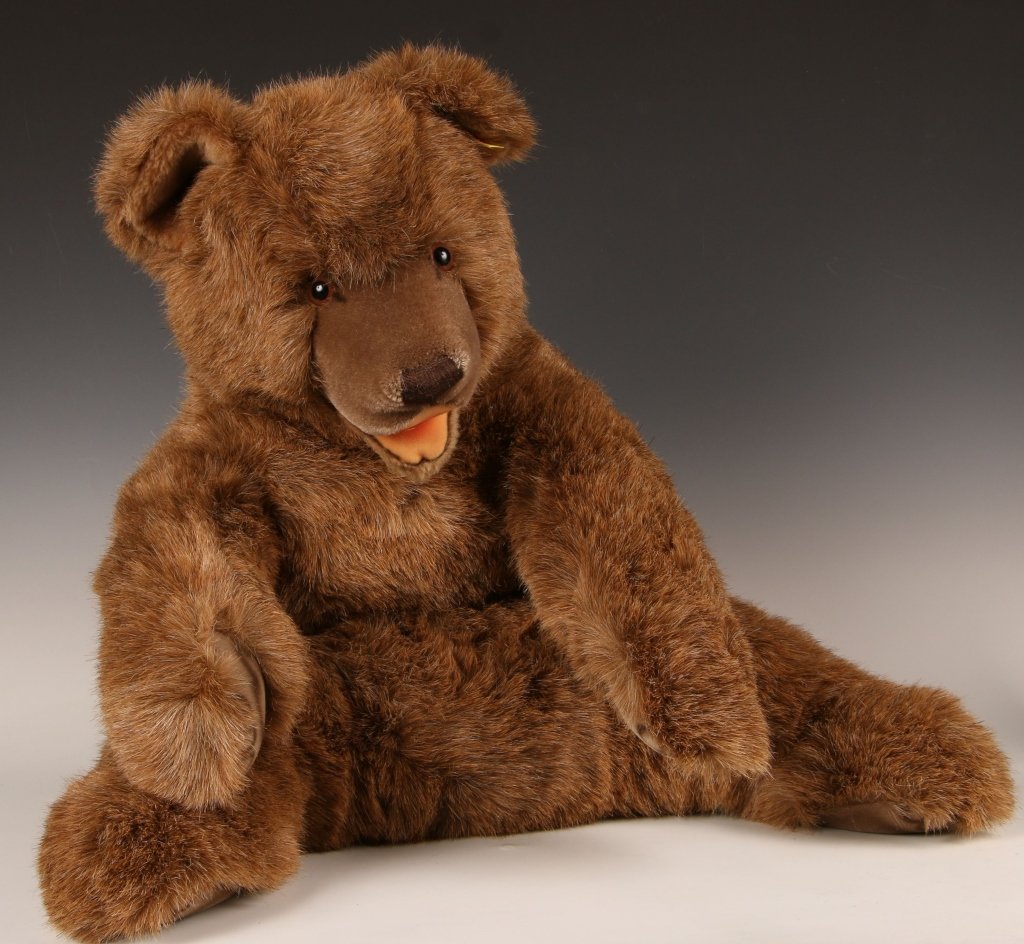 STEIFF LARGE MOLLY BEAR: Brown woven fur, 0330/70, button in ear with yellow tag, measures 27 inches (70 cm).