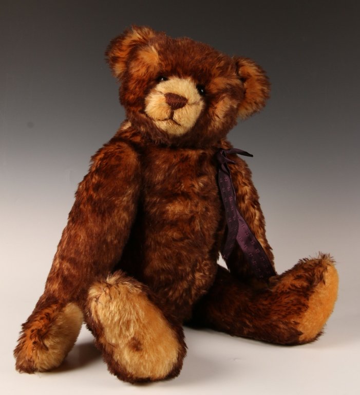 ARTISAN TEDDY BEAR BY BARBARA CONLEY: Roley Bear Co., dated 4-21-87, with a growler, measures 28 inches.