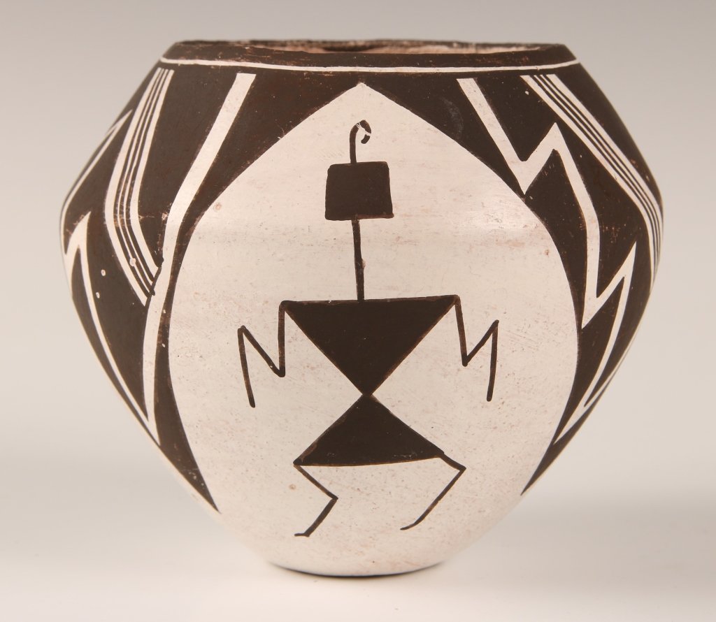 LUCY LEWIS ACOMA POTTERY VASE: Signed on the base. Measures 4 x 4.75 inches.