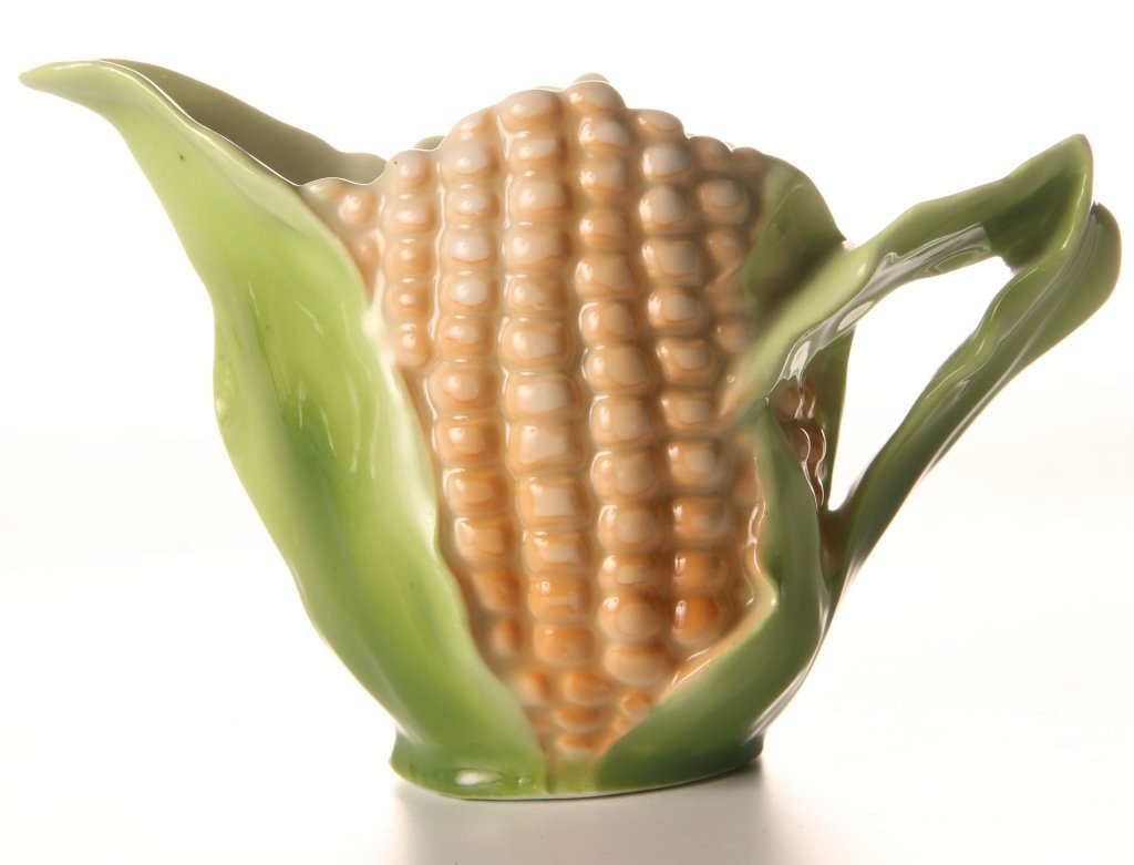 RARE ROYAL BAYREUTH FIGURAL CORN CREAMER: Marked with a blue #9 ink stamp, measures 3.5 inches.