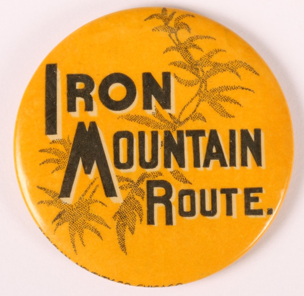 ST. LOUIS IRON MOUNTAIN ROUTE RR POCKET MIRROR: St. Louis, Iron Mountain and Southern Railway, pocket mirror with celluloid reverse, measures 2.25 inches, good overall.