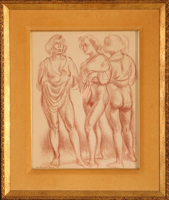 CHARLES BANKS WILSON (1918-2013) CONTÃ‰ SKETCH ON PAPER: Signed lower left and dated 1951, titled 'Edna (Wilson's wife)' on the frame liner, sight size 16.5 x 13, frame measures 24 x 20.5 inches.