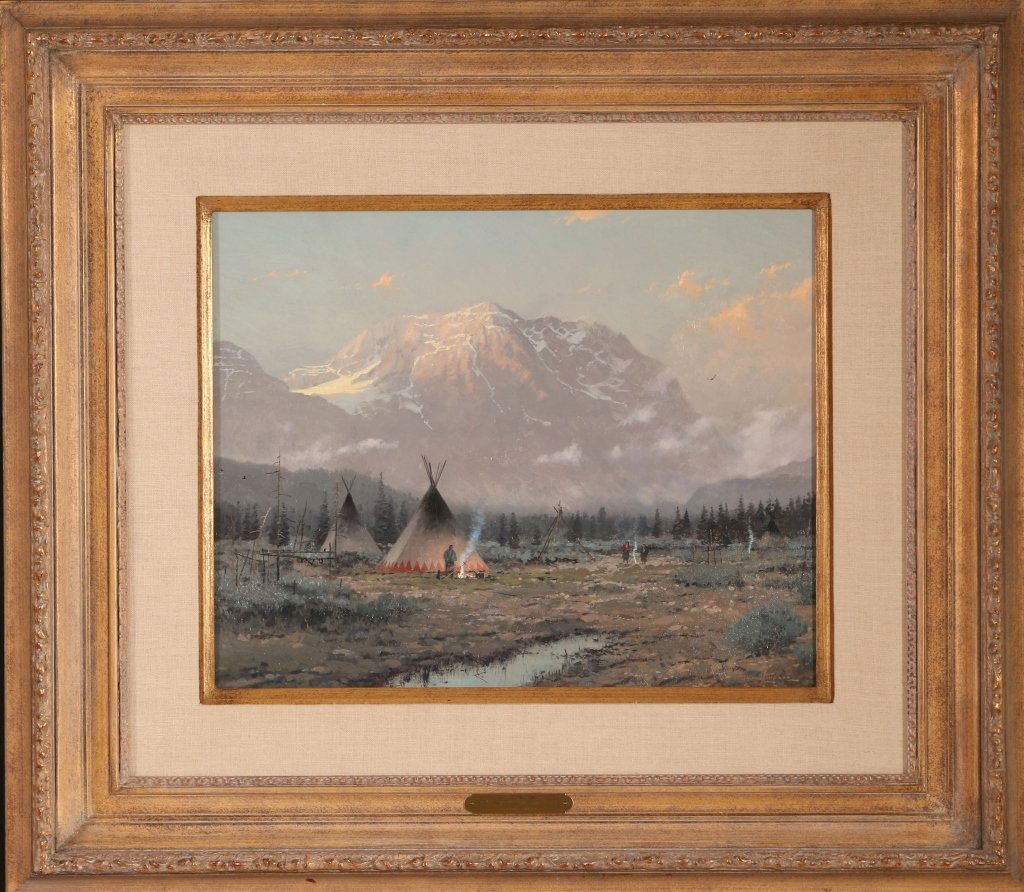 THOMAS KINKADE (1958-2012) OIL ON BOARD: Signed lower right and titled 'Last Light In The Valley' with a brass frame tag, a Gallery Americana tag on the reverse along with additional artist and work information. The panel measures 16 x 20 in