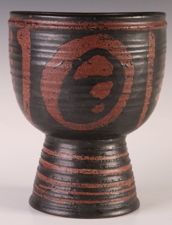 SHELDON CAREY (1911-2000) STUDIO POTTERY: Signed and dated on the base '61, 9.5 x 9 inches. Bath, New York. B. S. Alfred University 1939, A. M. Columbia University 1941. Professor Kansas University School of Design, Lawrence, Kansas 1944-1976