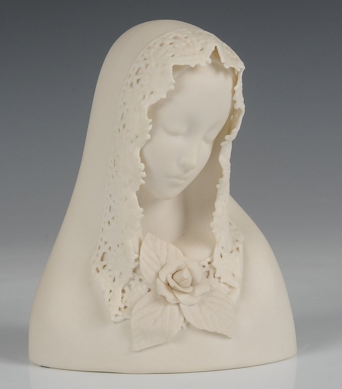 CYBIS PORCELAIN 'MADONNA WITH LACE' BUST: White bisque porcelain, signed on the base, measures 4.5 inches.