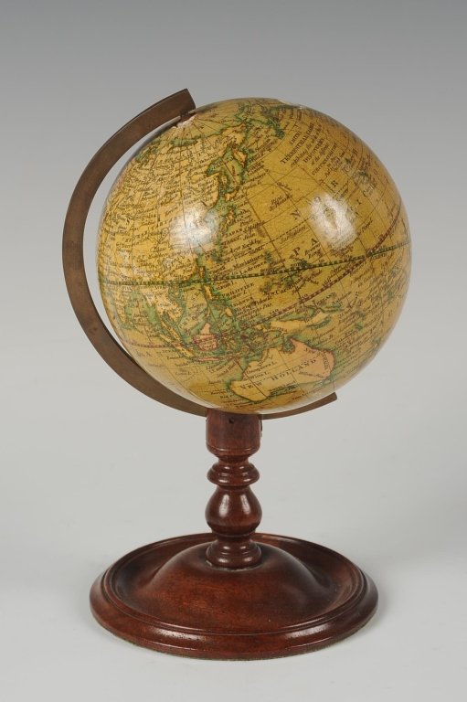 SMITH'S 3 3/4 INCH TERRESTRIAL POCKET GLOBE to 1810: Smith's Terrestrial Globe; 'Exhibiting the whole of the Discoveries of the different Circumnavigators to 1810.' Pub.d by C. Smith Strand Oct. 1, 1810. All original with hand colored and engraved gores