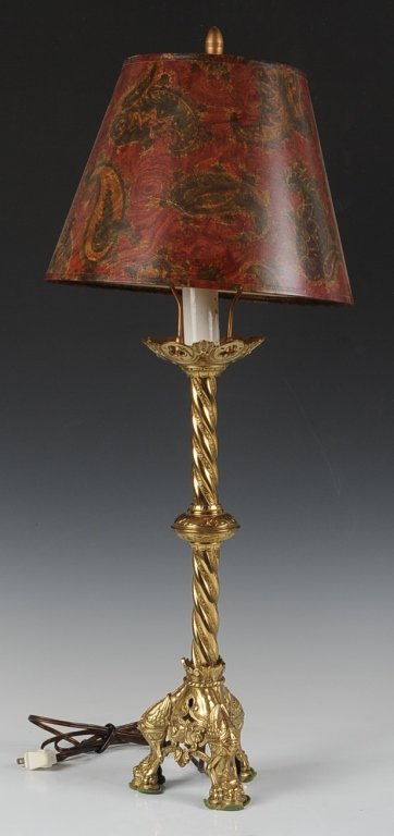 BRASS ALTAR STICK LAMP: Measures 29.5 x 10.5 inches from the shade.