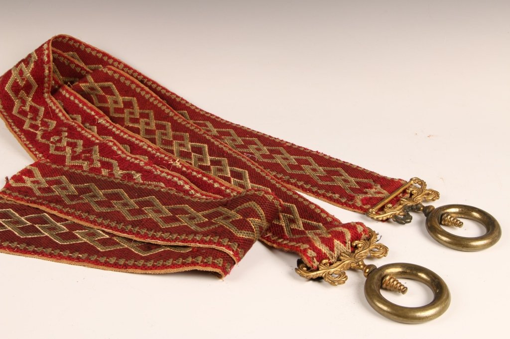 PAIR 19TH C. NEEDLEPOINT BELL PULLS: Measure approximately 72 inches each including the original brass ends.