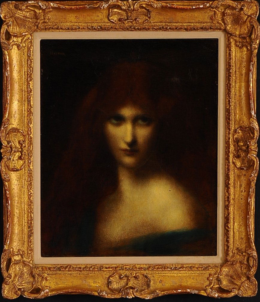 JEAN-JACQUES HENNER (FRENCH 1829-1905) OIL ON CANVAS: Signed upper left, canvas measures 16 x 13 inches, frame measures 22 x 18.5 inches.