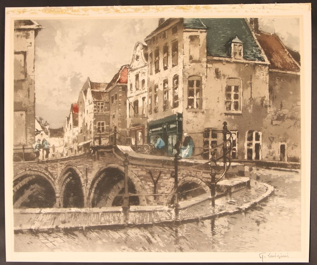 FERDINAND-JEAN LUIGINI (1870-1943) PENCIL SIGNED COLOR: Edition 317/350, signed lower right, copyright 1930 upper right, image size 17.5 x 21.75 inches, frame measures 30.5 x 34 inches.