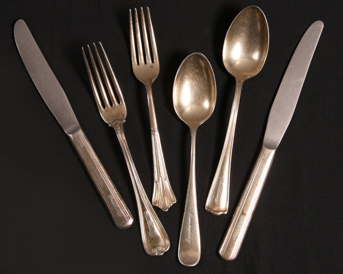 TWENTY-SIX PIECES FRED HARVEY SILVER PLATED FLATWARE: Patterns include Albany, Churchhill, Priscilla, Cromwell, savoy, Windsor, Fiddle, Manhattan, and Kings.
