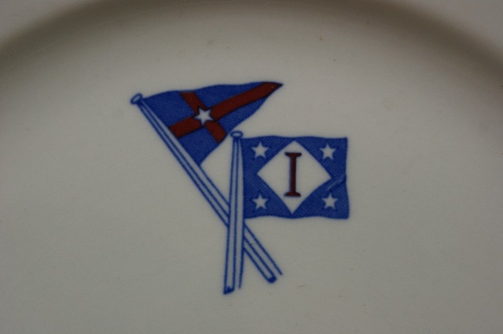 19TH C. PACIFIC STEAM NAVIGATION AND OTHER CHINA: Grouping of antique and vintage steam ship china including an ironstone soup plate circa 1860 from the Pacific Steam Navigation Company. This bowl is stamped in blue underglaze on the backside SALOON.