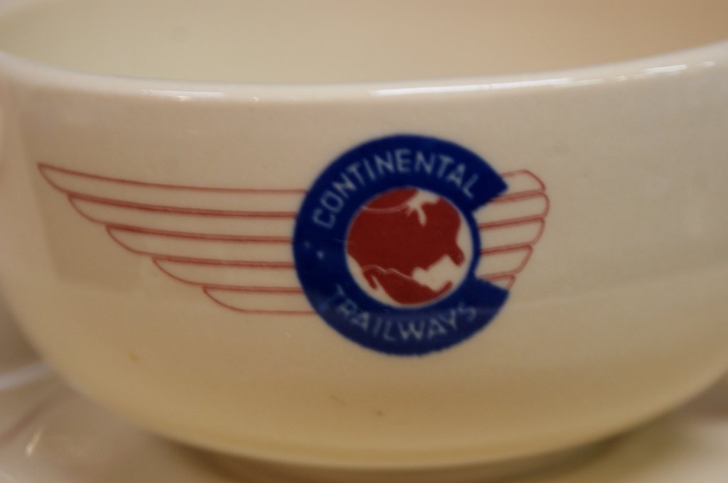 CONTINENTAL TRAILWAYS BUS LINES VINTAGE CHINA: Group ranging in size from 5.5 inches in diameter, up to 9.25 inches in diameter.