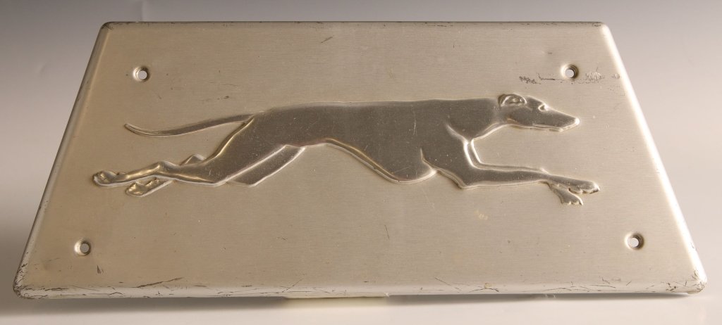 GREYHOUND BUS SCENIC CRUISER BADGE: The front Herald from an MC - 7 Single deck coach circa 1968â€“1973. Measures 8 x 18.5 Inches.
