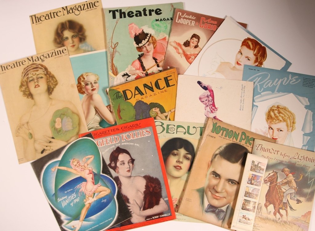 ALBERTO VARGAS ILLUSTRATED MAGAZINES: Prints, magazines and sheet music with Alberto Vargas illustrations. Group ranging in size from 8.5 x 2 inches, up to 16.5 x 11.5 inches.
