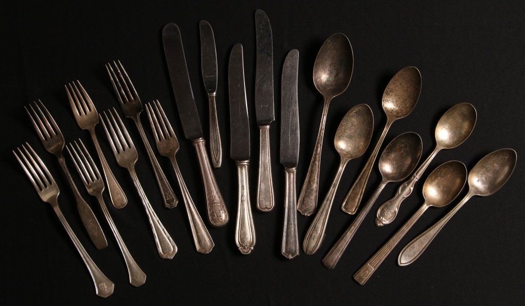 LARGE LOT OF VINTAGE HOTEL SILVER FLATWARE: A huge lot representing numerous famous chains.