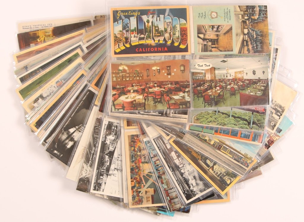 203 VINTAGE LOS ANGELES & HOLLYWOOD POST CARDS: 203 vintage post cards featuring restaurants, hotels and attractions from the Los Angeles area.