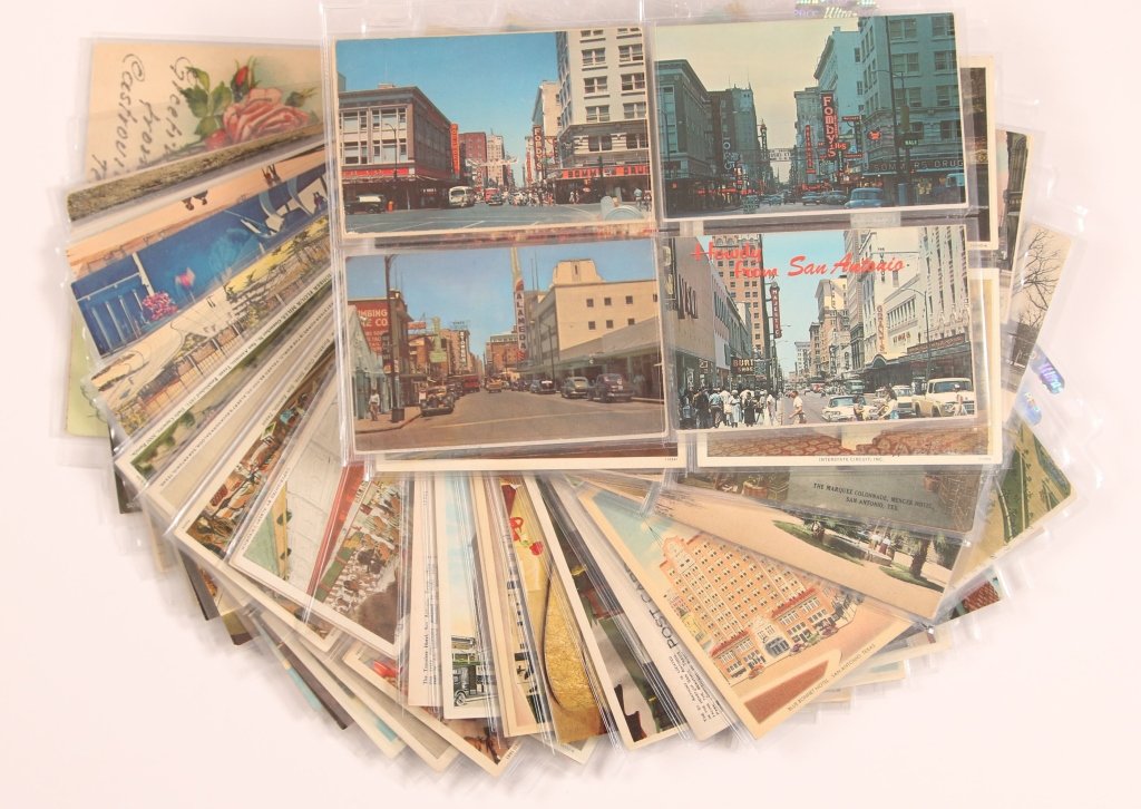 163 VINTAGE SAN ANTONIO POST CARDS: 163 vintage post cards of restaurants, hotels and more from San Antonio, Texas.