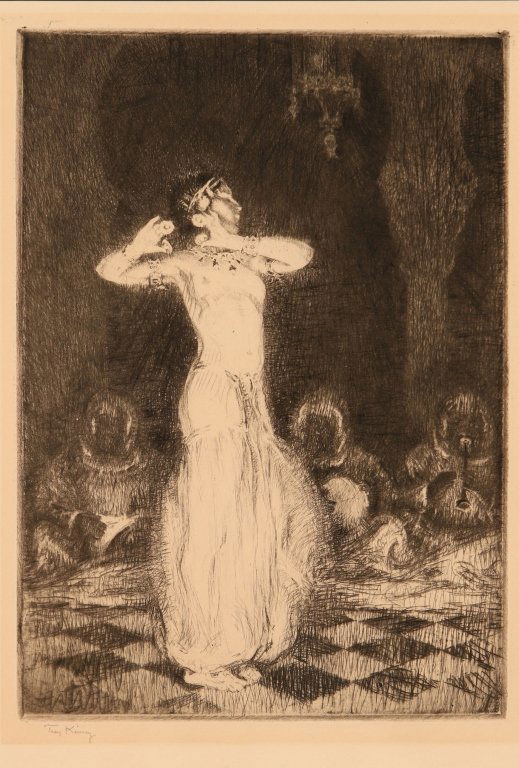 TROY SYLVANUS KINNEY (1871-1938) PENCIL SIGNED ETCHING: Signed lower left, titled 'Tinkling Brass' on the lower margin, image size 10.5 x 7.25 inches, frame measures 23.25 x 17.25 inches. We ship in-house for all but very large and or very fragile items an