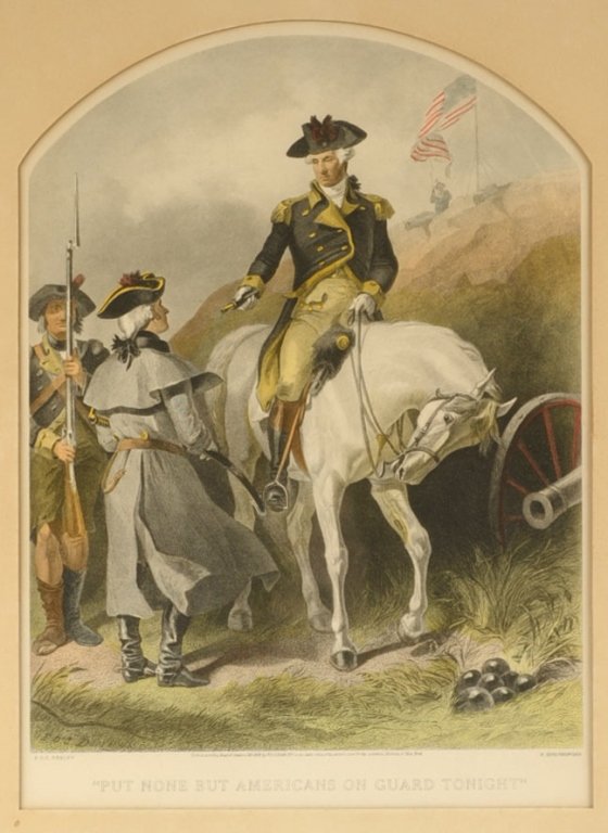 AFTER FELIX OCTAVIUS CARR DARLEY (1822-1888) COLOR: Titled 'Put None But Americans on Guard Tonight', copyright dated 1859, image size 13.75 x 10.5 inches, frame measures 20 x 14.75 inches. We ship in-house for all but very large and or very fragile it