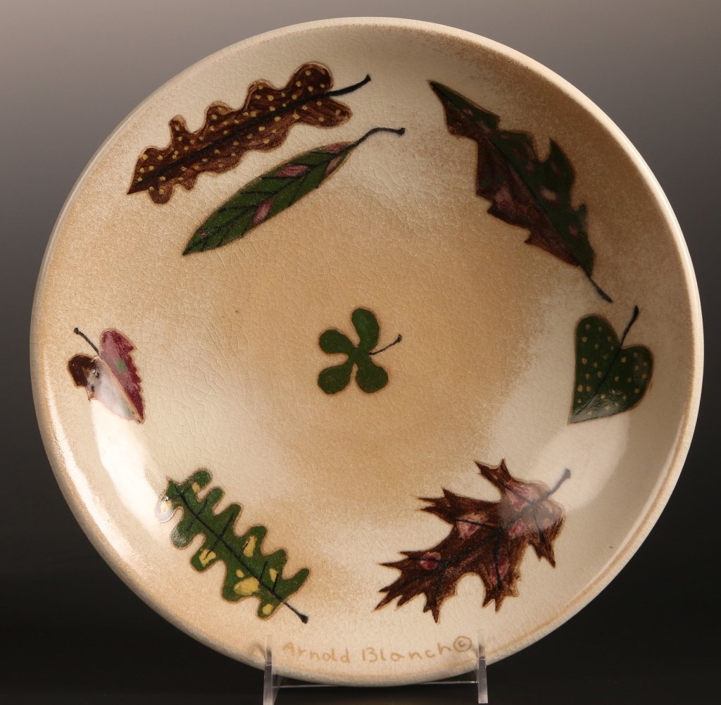 ARNOLD BLANCH (1896-1968) MODERNIST POTTERY FOR: A footed shallow dish with impressed mark under the base for Stonelain, signed by the artist inside the upper bowl. Stonelain ceramics were sold by Associated American Artists through their galleries
