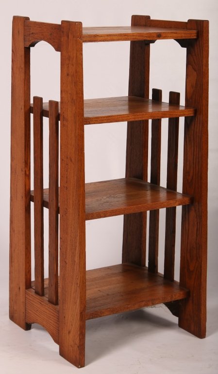 CIRCA 1900 MISSION STYLE OAK MAGAZINE STAND: Measures 35 x 16.5 x 13 inches. We ship in-house for all but very large and or very fragile items and some international shipments.