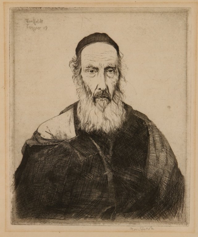 BROR JULIUS OLSSON NORDFELDT (1878-1955) PENCIL SIGNED: Signed lower right, signed again in the upper left plate and titled Tangier, dated 1909, plate size 7 x 5.75 inches, sheet measures approximately 11.5 x 8 inches, frame measures 20 x 15 inches. We shi