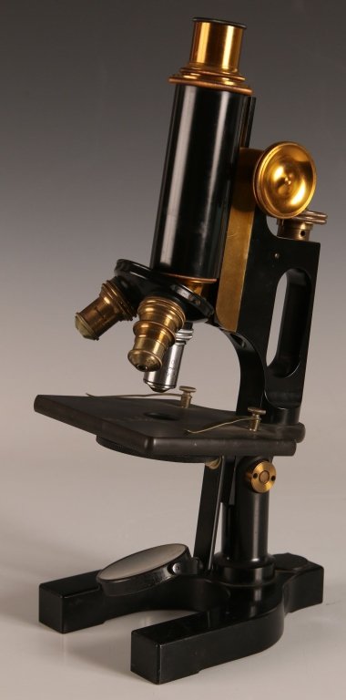BAUSCH AND LOMB HORSESHOE BASE BRASS TUBE MICROSCOPE: Circa early 20th C. Measures 13 x 5.75 inches. We ship in-house for all but very large and or very fragile items and some international shipments.