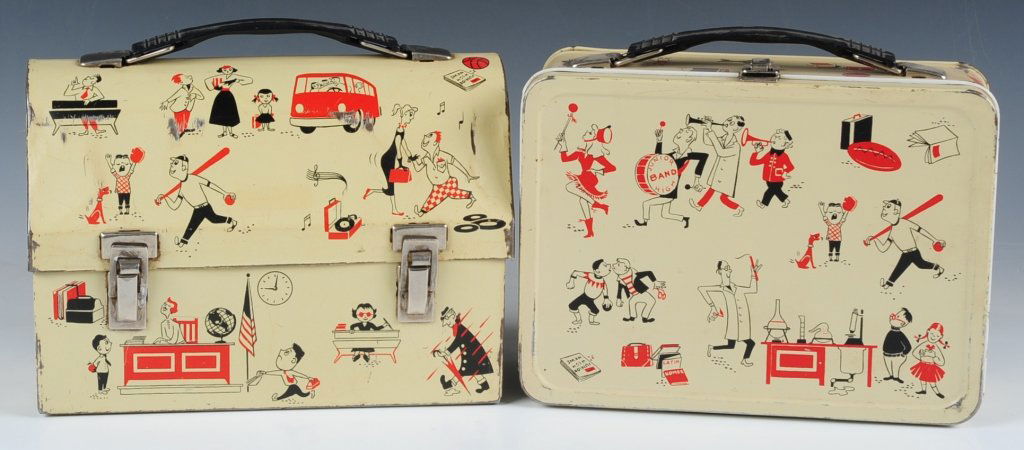 PAIR SCHOOL DAYS(1960) LUNCH BOX AND DOME: Very good condition, noting wear to the edges and raised lettering of the underside.
