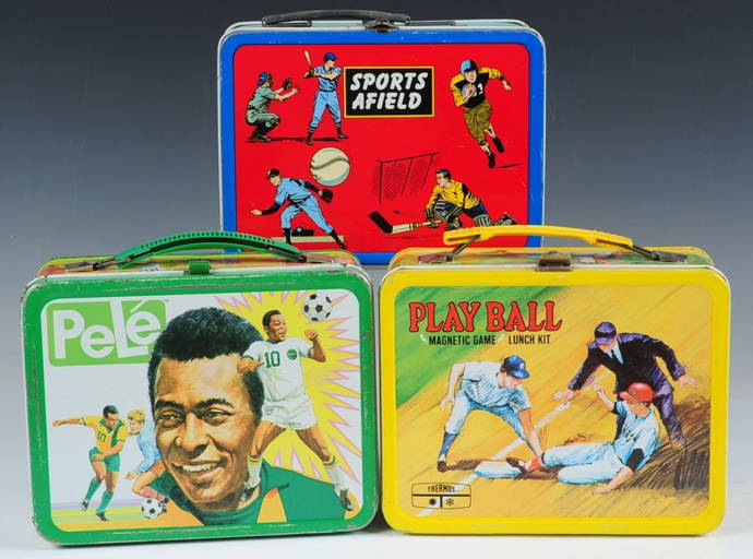 Three Vintage Sports Lunch Boxes