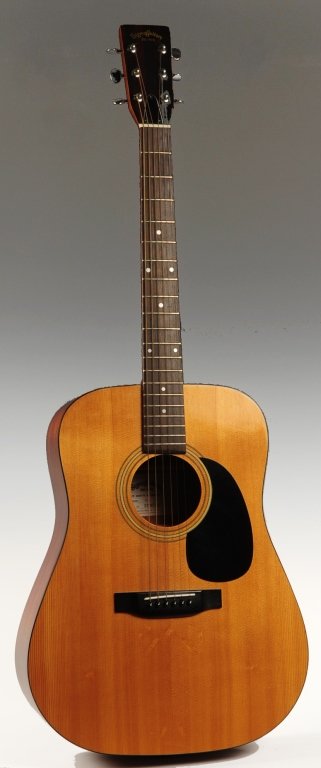 SIGMA DM-2 ACOUSTIC GUITAR, WITH CASE: Clean and tight Sigma/C.F .Martin acoustic guitar with steel strings. Guitar maker C.F. Martin&Co in Nazareth, PA, created Sigma Guitars in 1970 to compete with the increasing number of imported guita