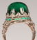 AN ART DECO CABOCHON EMERALD AND DIAMOND PLATINUM RING - 2