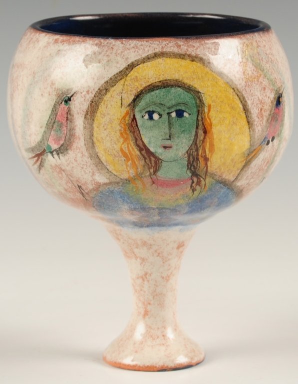 POLIA PILLIN (1909-1992) STUDIO POTTERY CHALICE: Stemmed chalice, signed on the base, measures 5.5 x 4.25 inches. ?We are happy to offer in-house shipping for all but very large or very fragile items. Some international orders may need to be handled