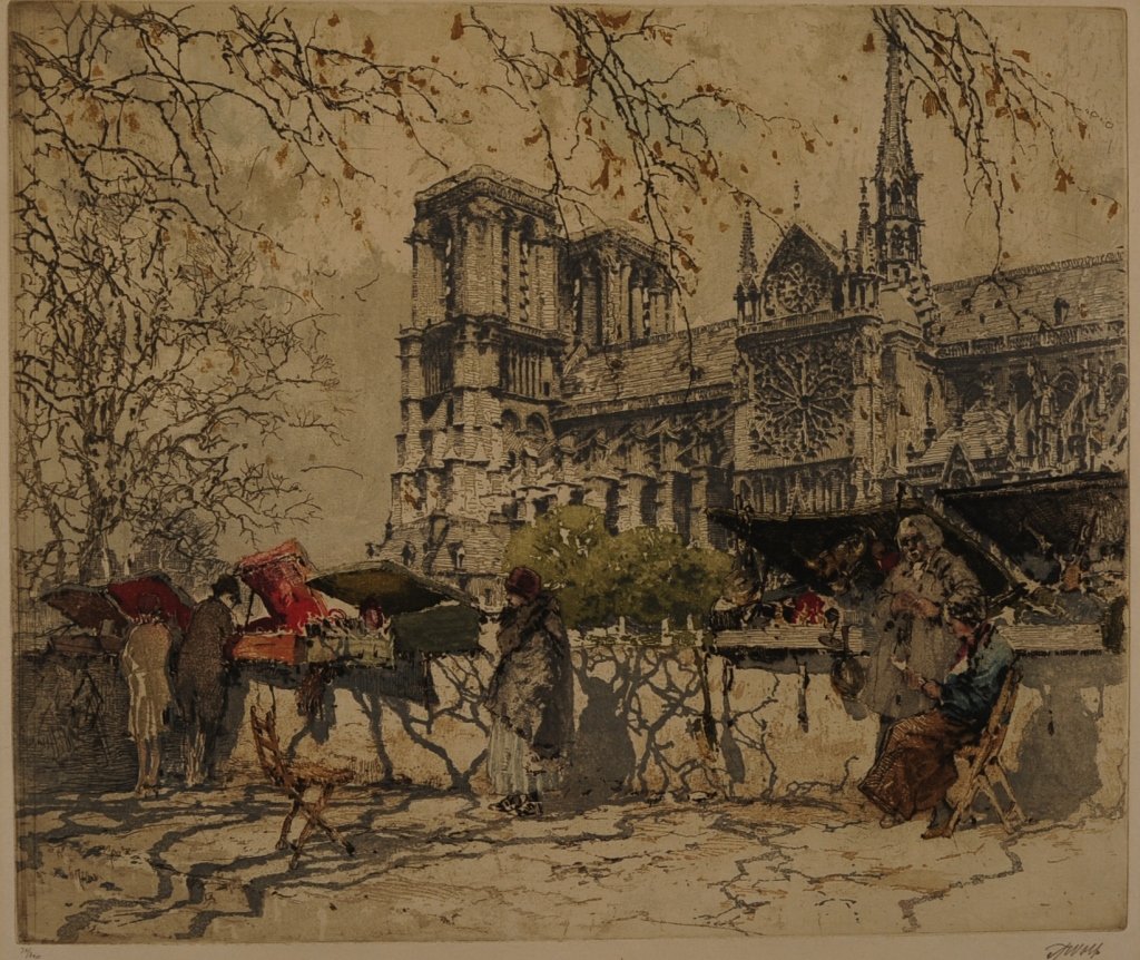 FRANZ W. WOLF (1896-1989) PENCIL SIGNED COLOR ETCHING: Signed lower right margin, numbered 70/300 lower left. Sight size measures 11.5 x 13 inches with an overall framed measurement of 25 x 26.75 inches. ?We are happy to offer in-house shipping for all bu
