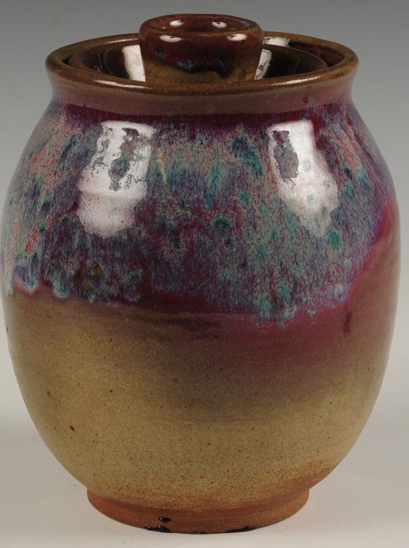 HARDING BLACK (1912-2004) STUDIO POTTERY COVERED JAR: Dated 1954 and signed on the base, measures 7.5 x 6.25 inches. ?We are happy to offer in-house shipping for all but very large or very fragile items. Some international orders may need to be handled b