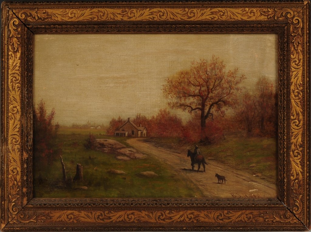 BARTON STONE HAYS (1826-1914) ATTRIBUTED OIL CANVAS: Signed lower right. Sight size of 7.75 x 11.75 inches with an overall frame measurement of 10.75 x 14.75 inches. ?We are happy to offer in-house shipping for all but very large or very fragile items. 