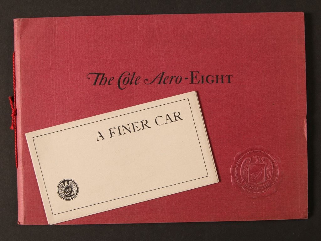 C. 1920 COLE AERO EIGHT AUTO SALES EPHEMERA: A sales booklet with full-color illustrations for the Cole Aero-Eight featuring Tourster, Roadster, Sportsedan, Sportosine, Sportcoupe, Tourosine, Toursedan and Californian models. Plus a fold out pam