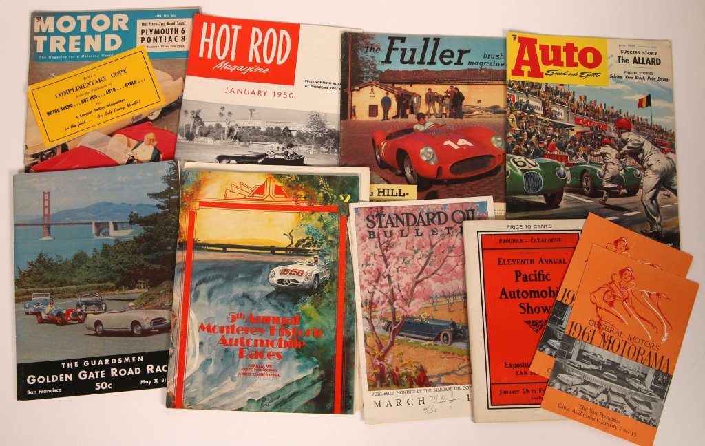 EARLY 20TH C. AUTO ADS AND PERIODICALS: Collection of magazines and booklets, plus a stack of auto ads from The Saturday Evening Post. We are happy to offer in-house shipping for all but very large or very fragile items. Some international 