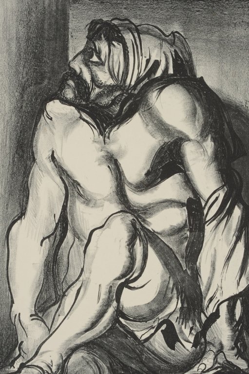 RICO LEBRUN (1900-1964) PENCIL SIGNED LITHOGRAPH: Titled 'Veteran' lower center, signed lower right, numbered 32 lower left, image measures 16.75 x 11 inches, sheet size 22 x 17.5 inches. Provenance: The Estate of Kansas Artist David Melby. We are ha
