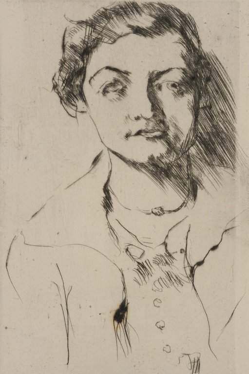 TWO 19TH/20TH CENTURY PENCIL SIGNED ENGRAVINGS: Lovis Corinth (1858-1925) engraving of a woman, signed lower right, plate measures 5.5 x 3.25, sheet measures 8.5 x 6.5 inches. Plus an etching after Ludwig Meidner (1884-1966), titled 'Victoria Louis