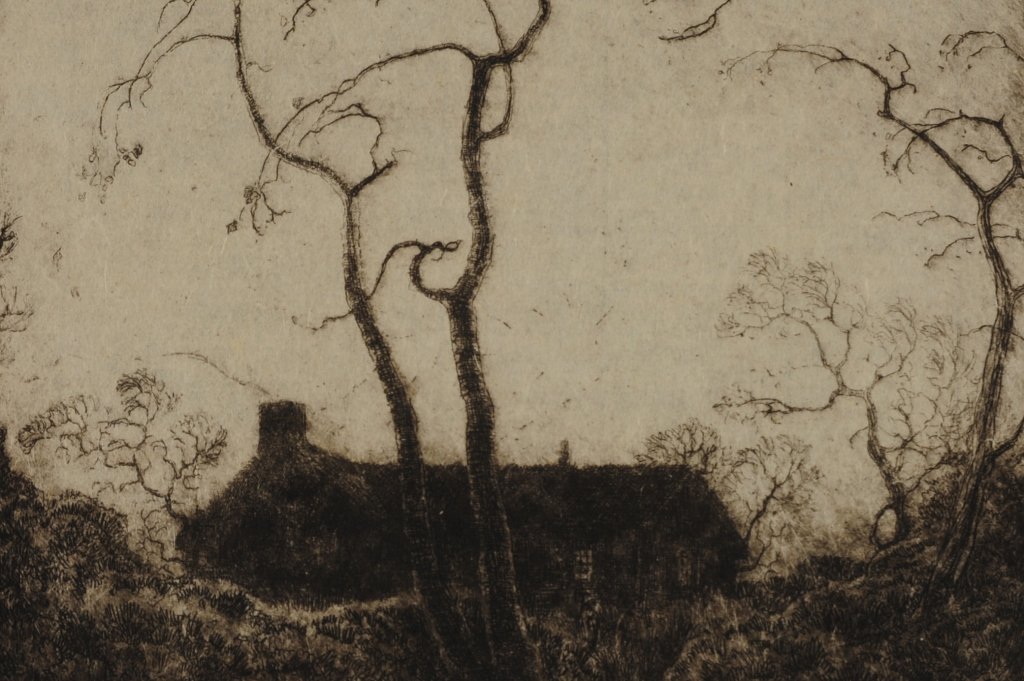 LLOYD FOLTZ (1897-1990) PENCIL SIGNED ETCHING: Titled 'Haunted House' on the lower left, signed lower right, plate measures 5.25 x 6.25, sheet size 8 x 9.5 inches. Provenance: The Estate of Kansas Artist David Melby. We are happy to offer in-house