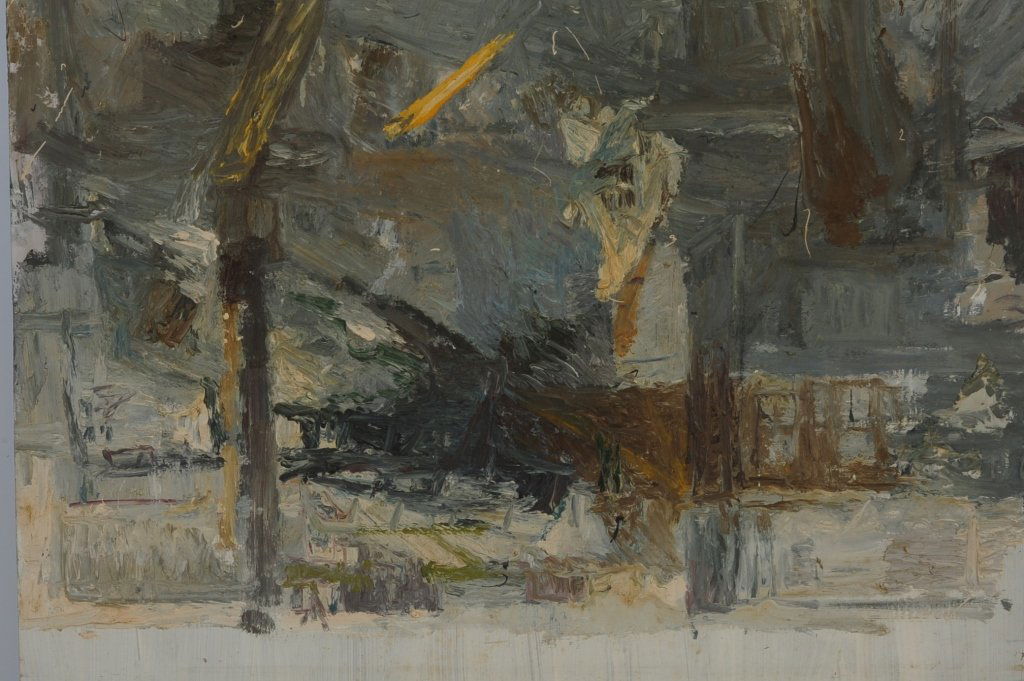 STANLEY LEWIS (BORN 1941) OIL ON MASONITE: Unsigned, unframed, board measures 27.5 x 33 inches. Provenance: The Estate of Kansas Artist David Melby. We are happy to offer in-house shipping for all but very large or very fragile items. Some int