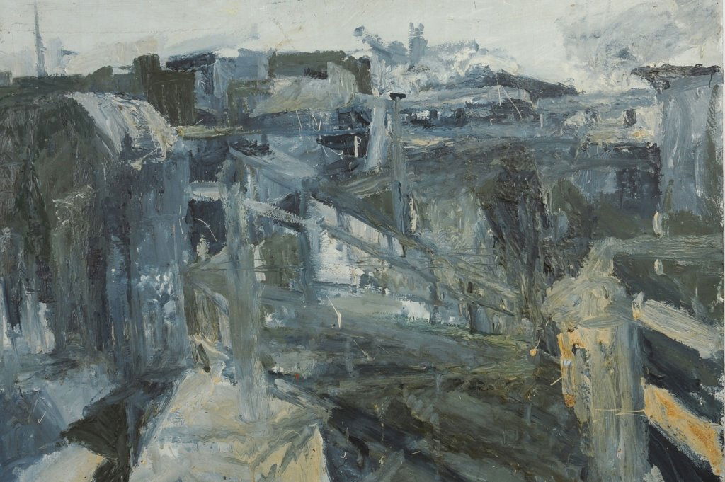 STANLEY LEWIS (BORN 1941) OIL ON MASONITE: Signed verso and dated 1981, unframed, board measures 33.5 x 46.5 inches. Provenance: The Estate of Kansas Artist David Melby. We are happy to offer in-house shipping for all but very large or very fr