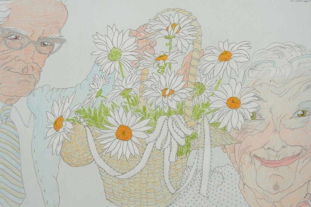 ELIZABETH (GRANDMA) LAYTON (1909-1993) GRAPHITE AND: Signed upper right and dated May 18, 1986, unframed, sheet measures 15 x 22 inches. Provenance: The Estate of Kansas Artist David Melby. We are happy to offer in-house shipping for all but very large