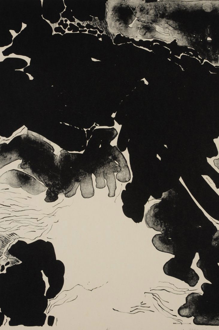 PENCIL-SIGNED ETCHINGS SHOGO OKAMOTO AND PAT STEIR: Included is a Pat Steir etching titled 'In Time,' signed lower right, edition of 74/102, measuring 19 x 19 inches, very good condition with full untrimmed sheet, very clean without damage or repair. A