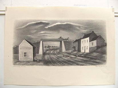 Albert Heckman (1893-1971) Pencil Signed Lithograp: titled "Overhead Bridge" at left and signed at right, edition of 50 prints. Dated 1939. 7.5 X 15 inch image on the 12.5 X 18 inch full sheet. Very good condition, full margins, clean and complete. Ple